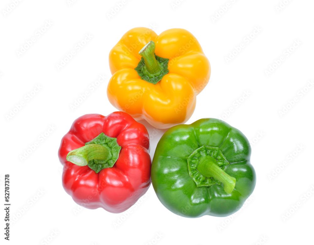 three bell peppers isolated on white background three bell peppers isolated on white background