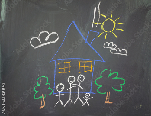 Obraz na płótnie A childs drawing of a happy family at home. w salonie