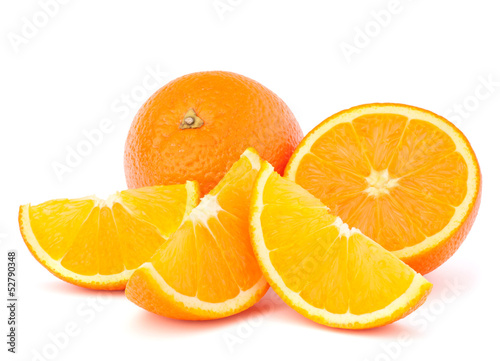 Whole orange fruit and his segments or cantles