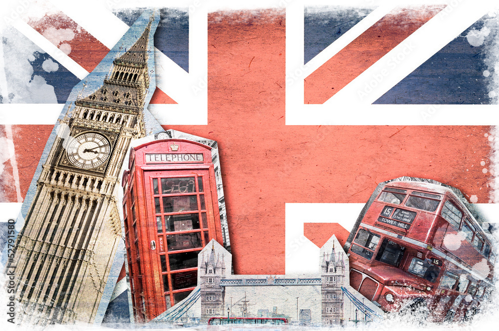 Fototapeta premium Collage Londres Union Jack vintage