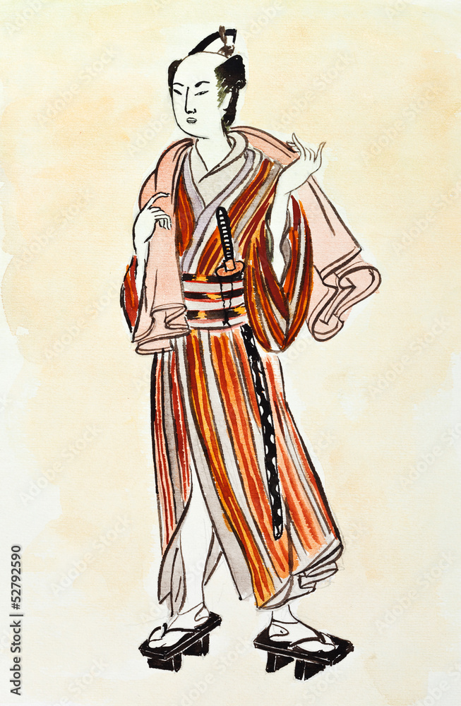 Obraz premium Japanese Samurai man in traditional dress