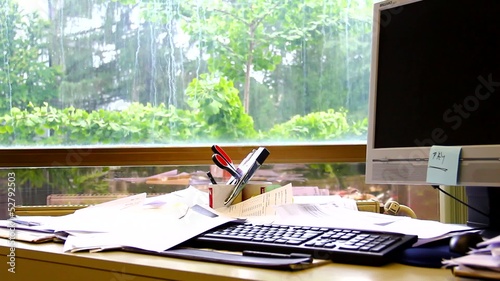 Messy office in the afternoon.