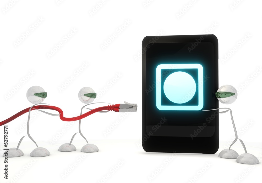 circle symbol on a smart phone with three robots circle symbol on a smart phone with three robots