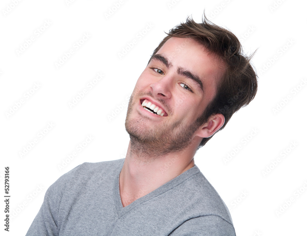 Obraz premium Portrait of a handsome young man smiling, isolated on white