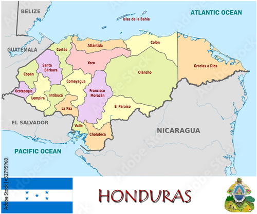 Honduras America emblem map symbol administrative divisions