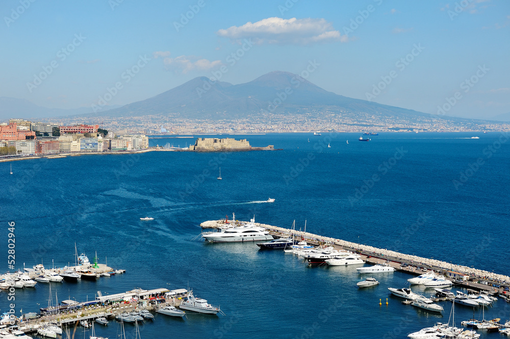 view of the sea near Naples with Vesuvius