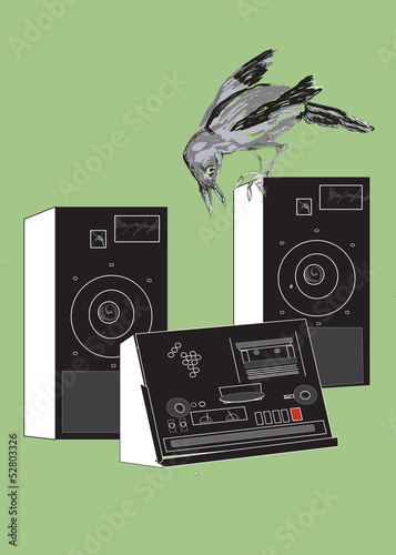 tape recorder and crow