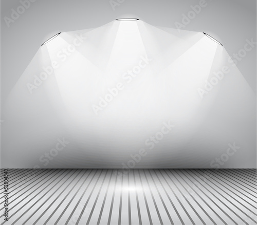 Modern interior art gallery frame design with spotlights.