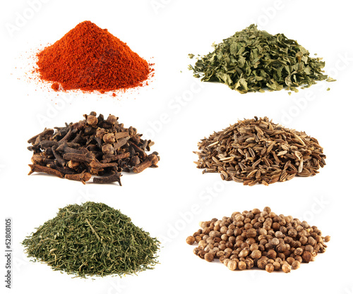 Spice heap collection isolated on white background