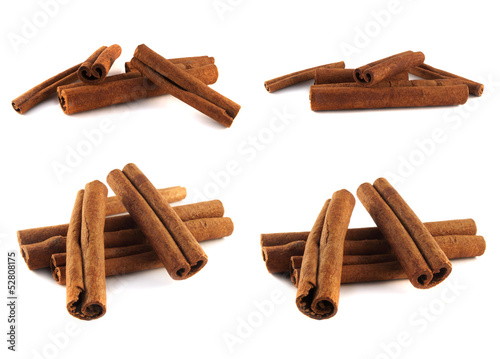 Cinnamon sticks collection. Isolated on white.