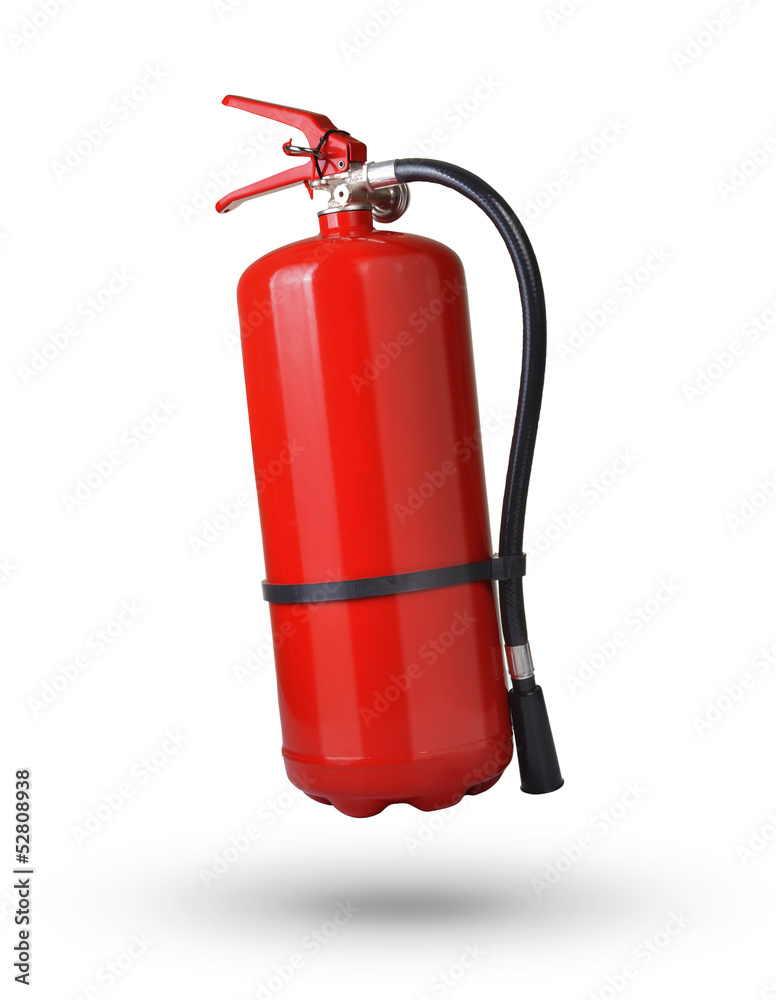 fire extinguisher in the air on white background