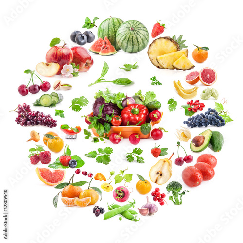 Big Collection of fruits and vegetables isolated on white
