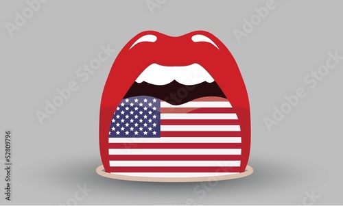 vector tongue hanging out with american flag on gray background