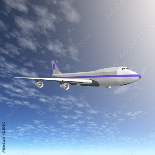 Flying jet airplane. 3D render.