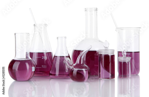 Test-tubes with purple liquid isolated on white