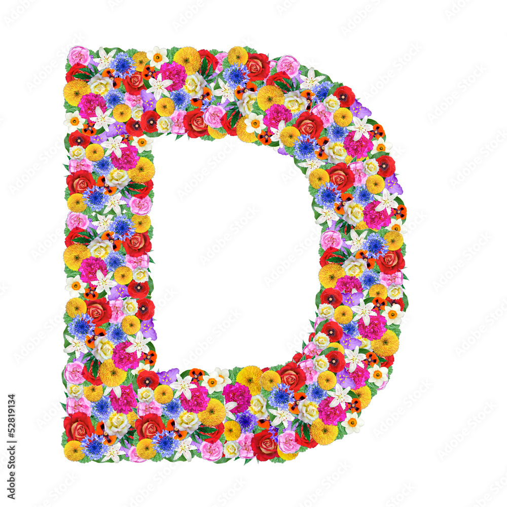 D, letter of the alphabet in different flowers D, letter of the alphabet in different flowers