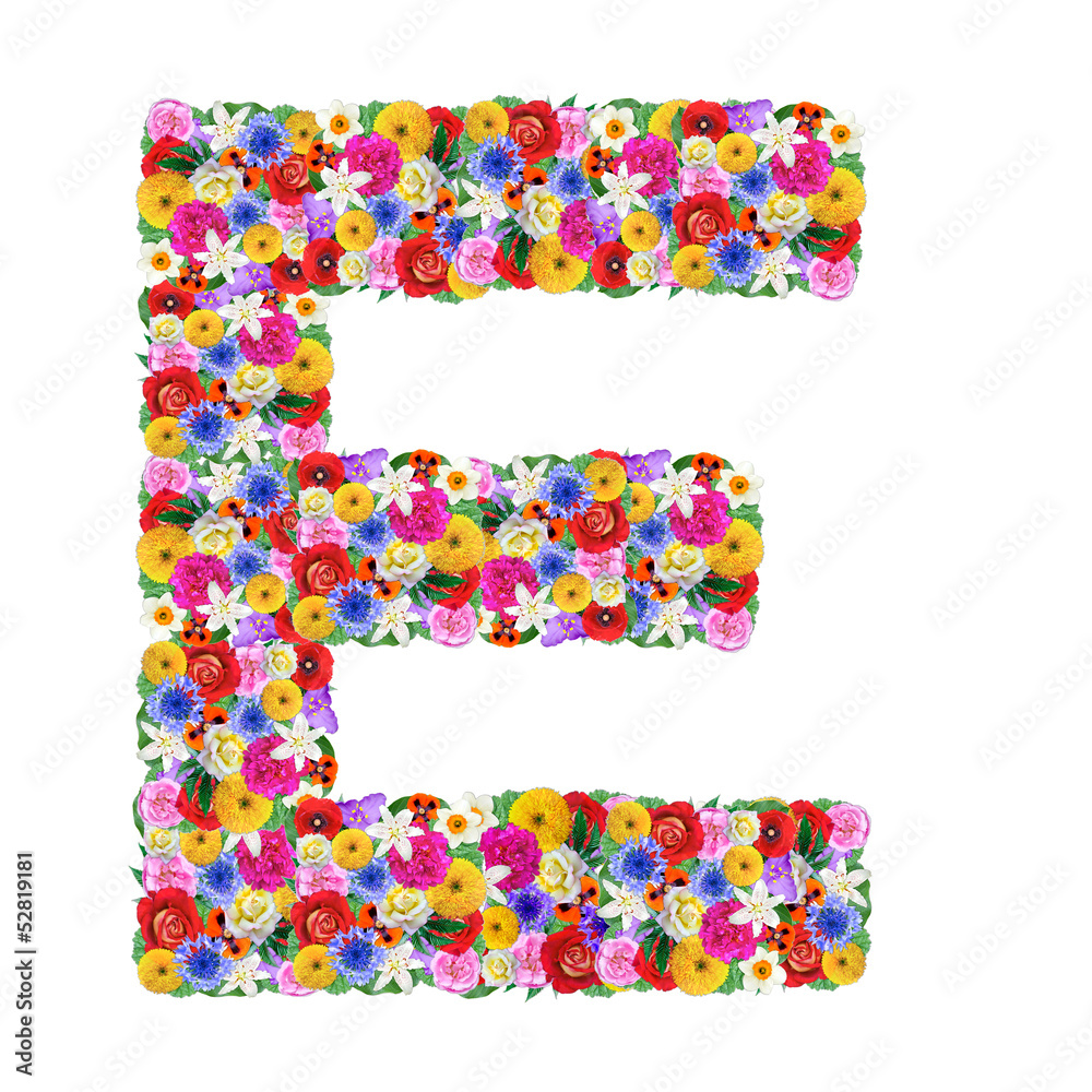 E, letter of the alphabet in different flowers E, letter of the alphabet in different flowers