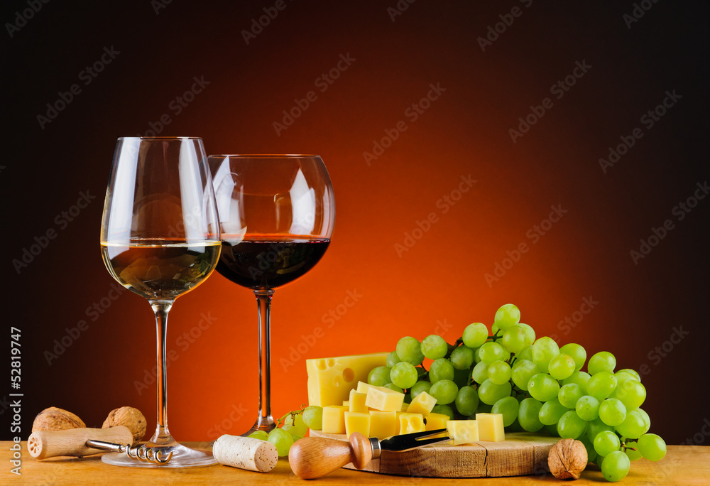 cheese, wine and grapes