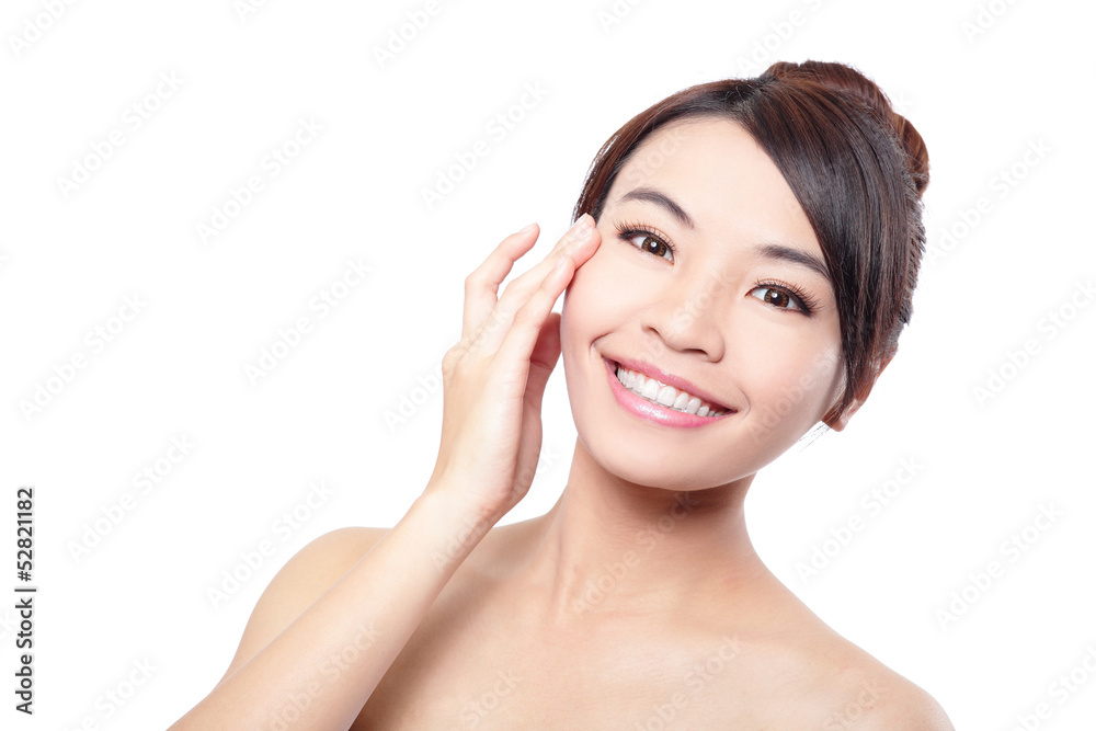 Beautiful woman smile face with clean face skin