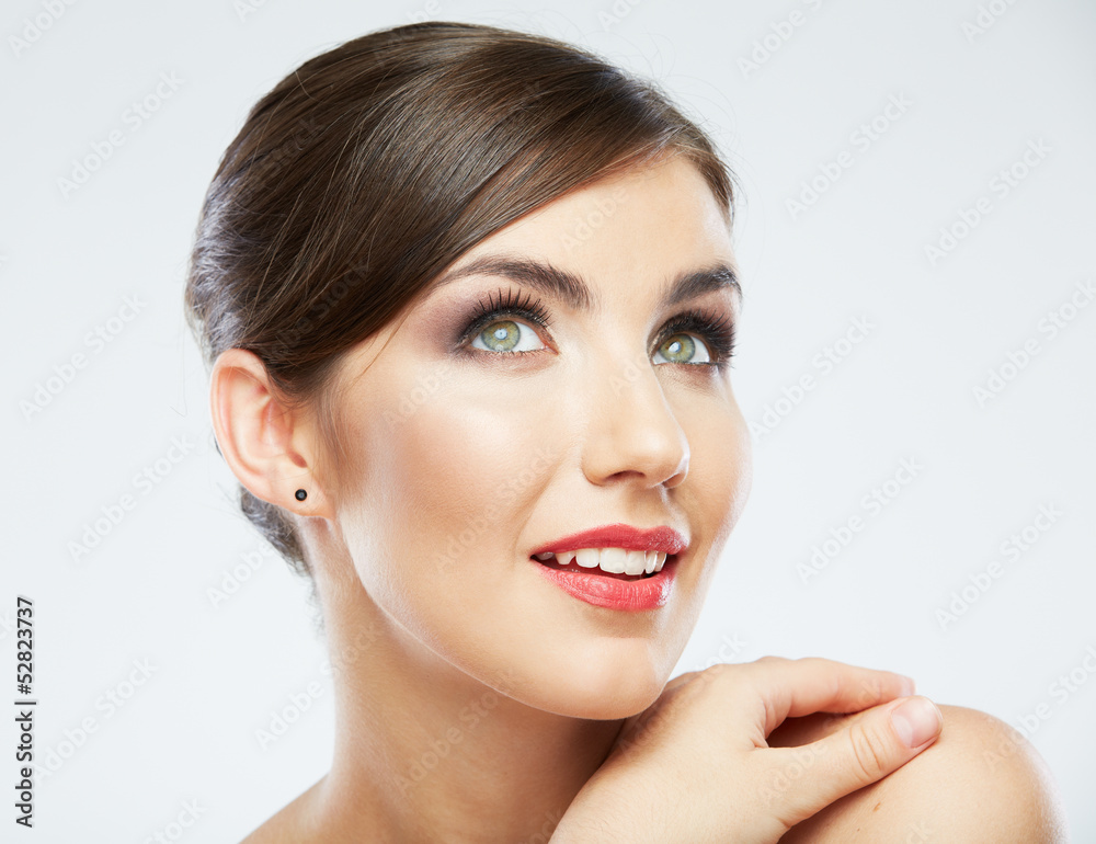 Close up portrait of beautiful young woman isolated on white ba Close up portrait of beautiful young woman isolated on white ba