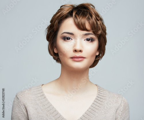 Woman face with curly  hair