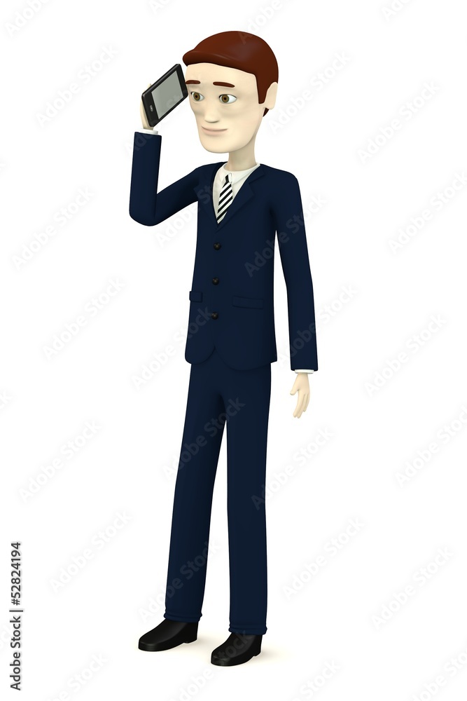 3d render of cartoon character with phone 3d render of cartoon character with phone