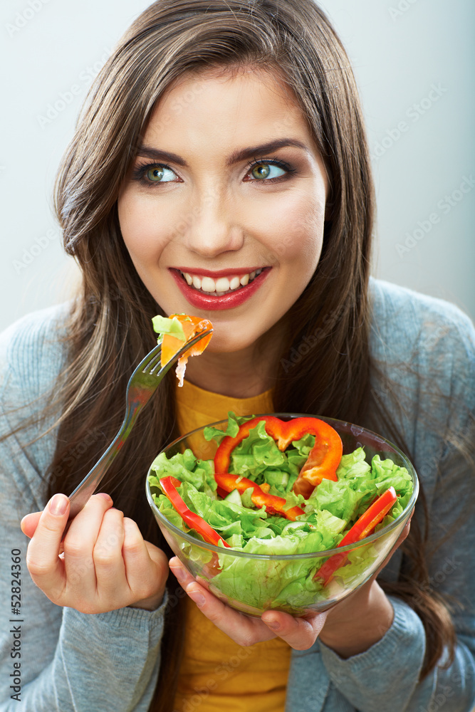Diet woman isolated portrait. Close up female face. Diet woman isolated portrait. Close up female face.