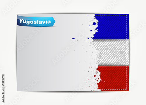 Stitched Yugoslavia flag with grunge paper frame for your text. photo