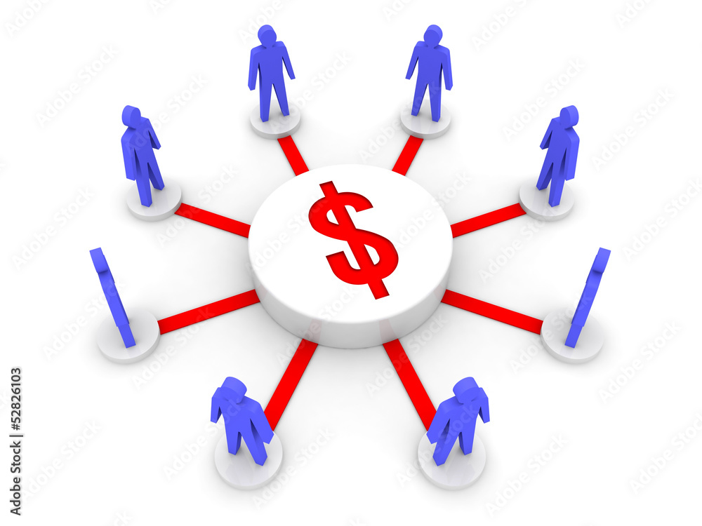 Money connect people. Finance source. Concept 3D illustration. Money connect people. Finance source. Concept 3D illustration.