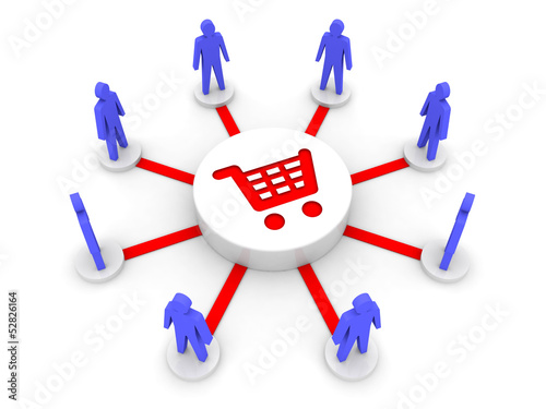 Team shopping. Common source of goods. Concept 3D illustration.