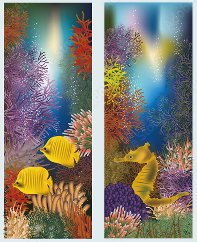 Underwater world vertical banners, vector