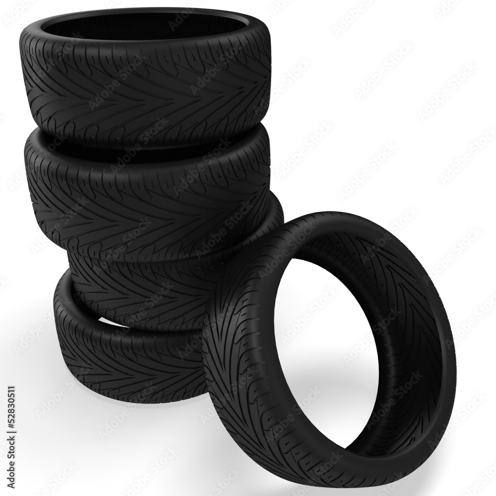 Stack of wheel tires on white. Stack of wheel tires on white.