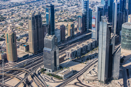 Dubai downtown. East  United Arab Emirates architecture. Aerial