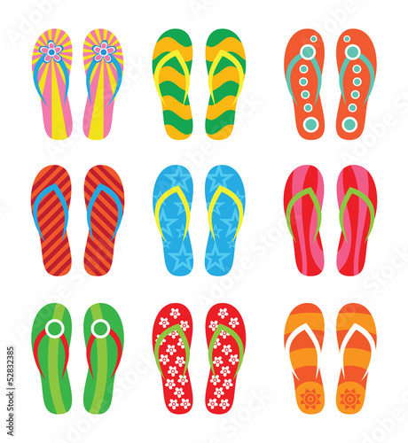 Colorful flip flops set. Illustration on white background.