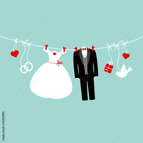 Wedding Symbols Hanging Retro Background
