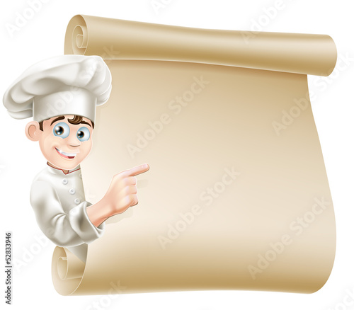 Cartoon chef and menu