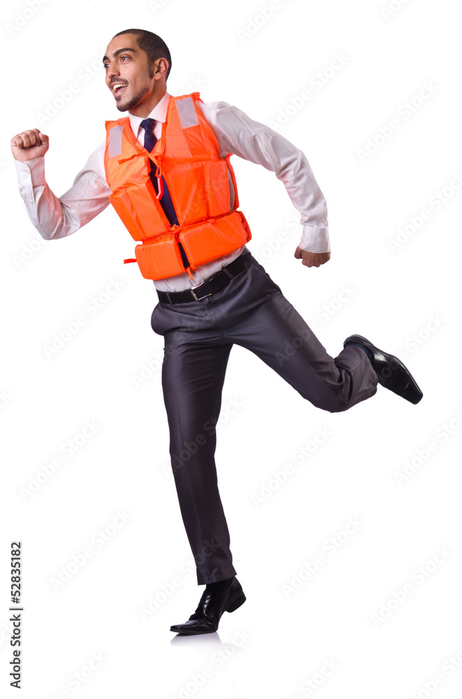 Man in life jacket isolated on white Man in life jacket isolated on white