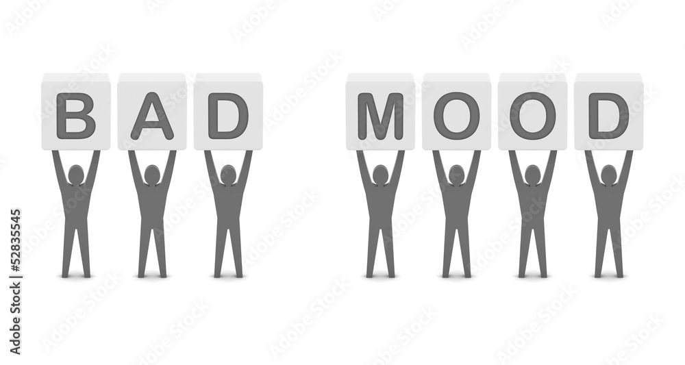 Men holding the words bad mood . Concept 3D illustration. Men holding the words bad mood . Concept 3D illustration.