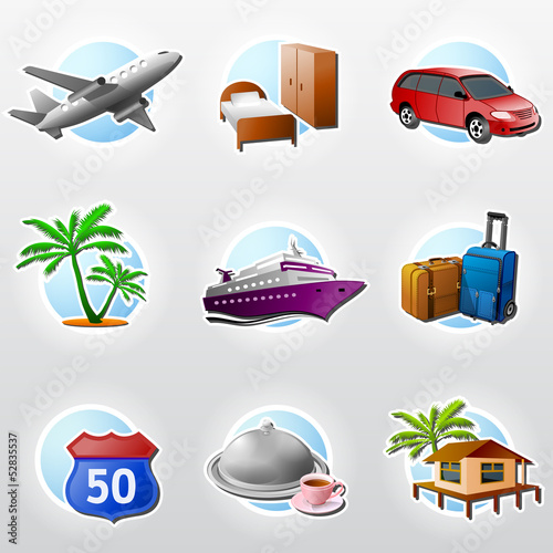 Set of vector icons for travel, tourism and vacation