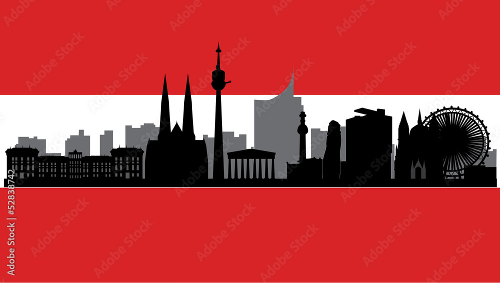 Fototapeta premium vienna skyline with flag