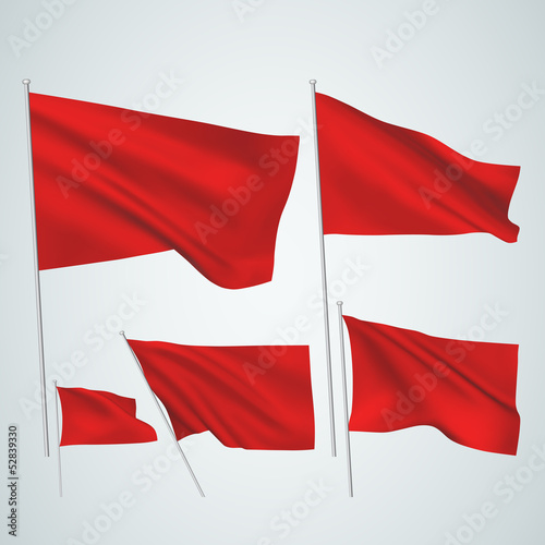 Red vector flags. A set of 5 wavy 3D flags created using gradient meshes. EPS 8 vector