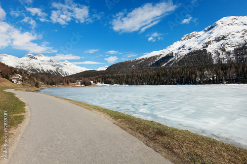 beautiful mountain landscape, lake frozen