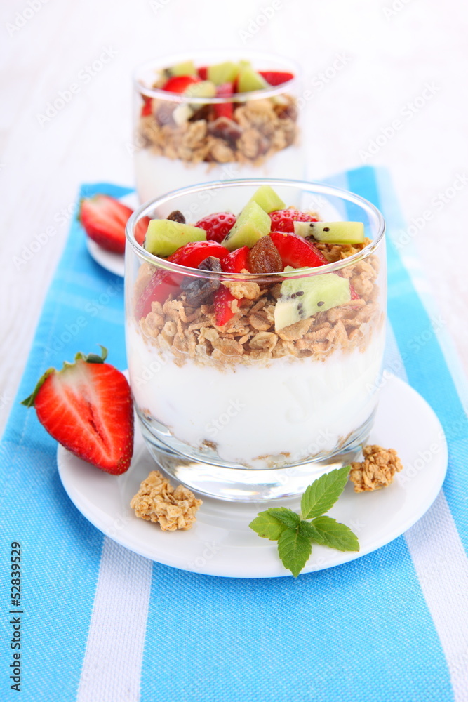 yogurt, cereals and fresh fruits