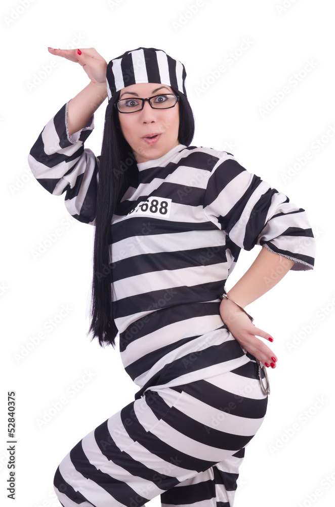 Prisoner in striped uniform on white Prisoner in striped uniform on white