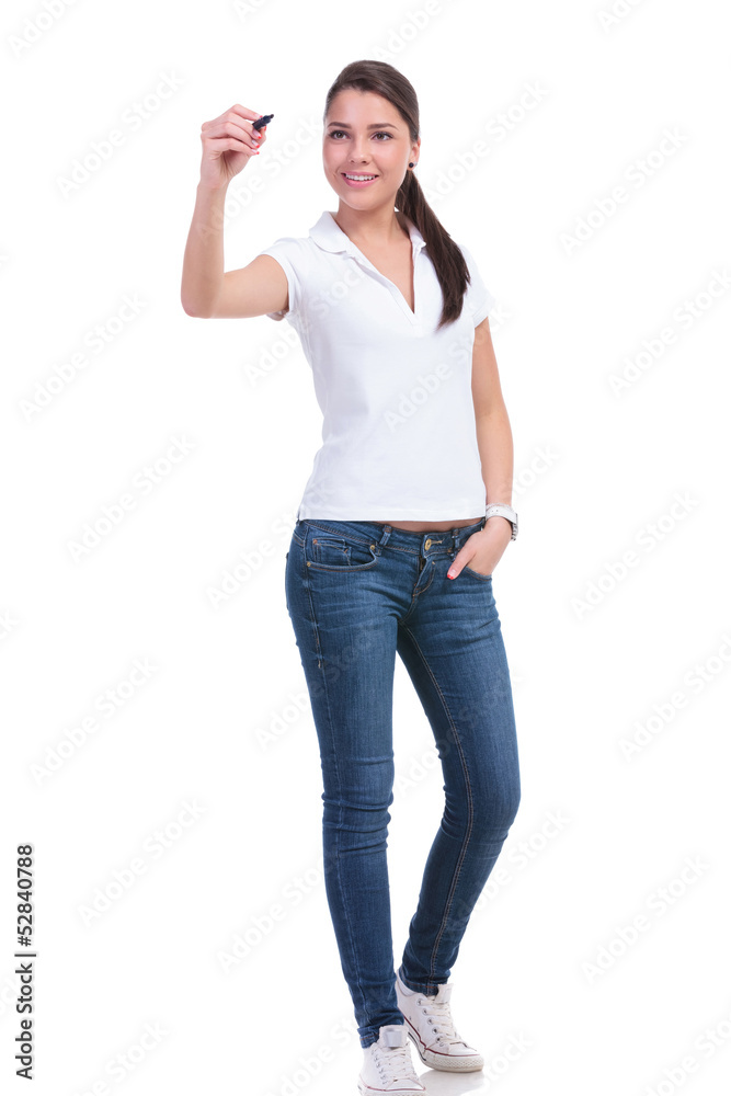 casual woman writes something casual woman writes something