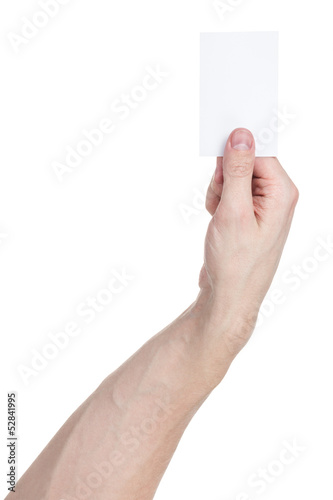 adult man hand holding blank visiting card