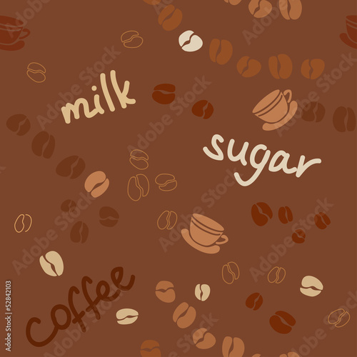 background with coffee grains and the words