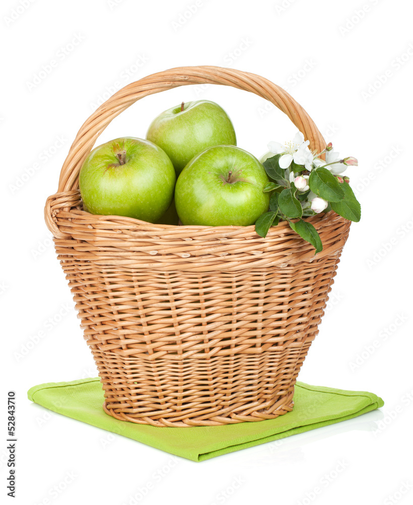Fresh ripe green apples in basket Fresh ripe green apples in basket