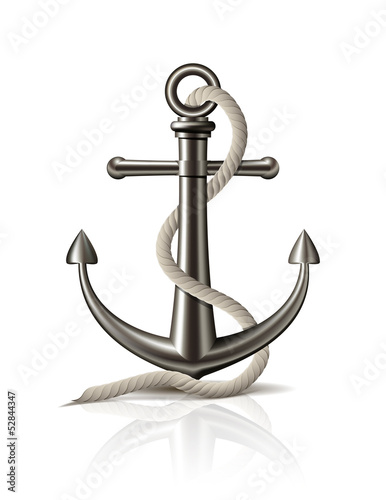 Anchor with rope on white background.