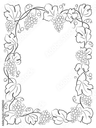 black calligraphy frame wine label vine grapes
